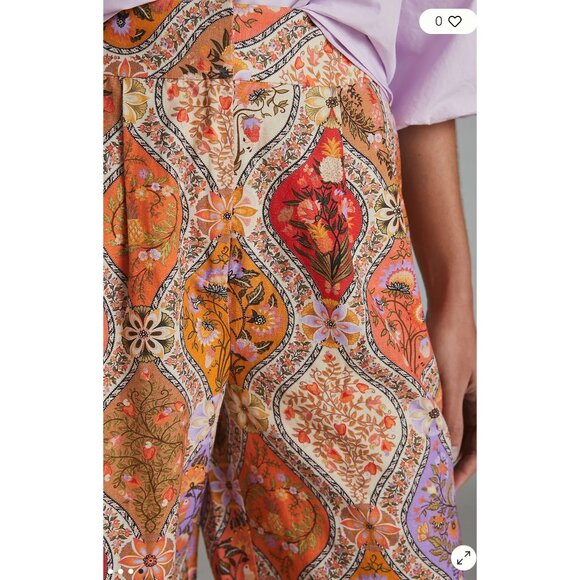 Farm Rio Toscana Pleated Wide Leg Pants Womens Small Orange Linen High Rise Boho - Picture 3 of 16